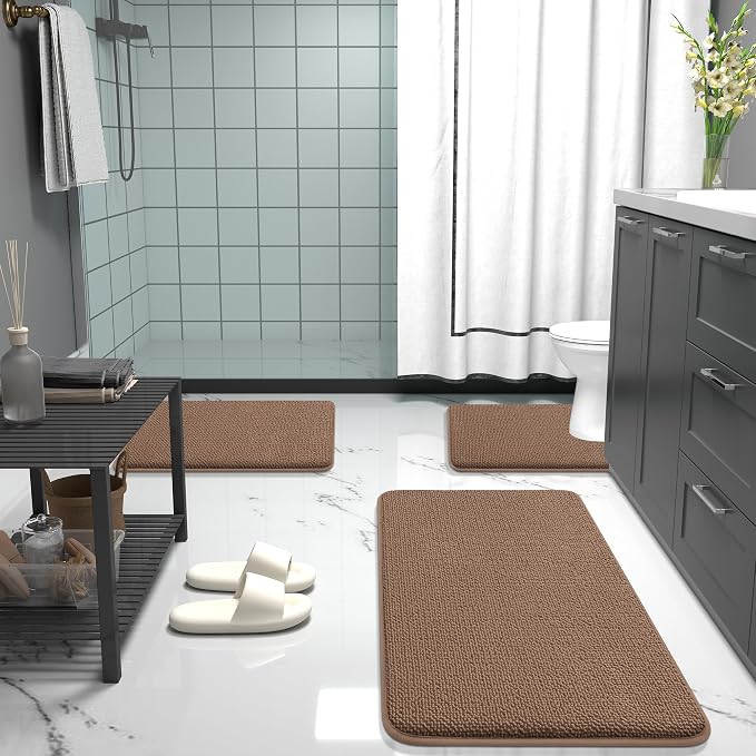 OLANLY Memory Foam Bathroom Runner Rugs 44x24, Absorbent Long Mat, Mocha | Soft Quick Dry Bath Mat Rugs, Non-Slip, Machine Washable Mat for Bathroom Floor, Tub and Shower, Home Decor Accessories