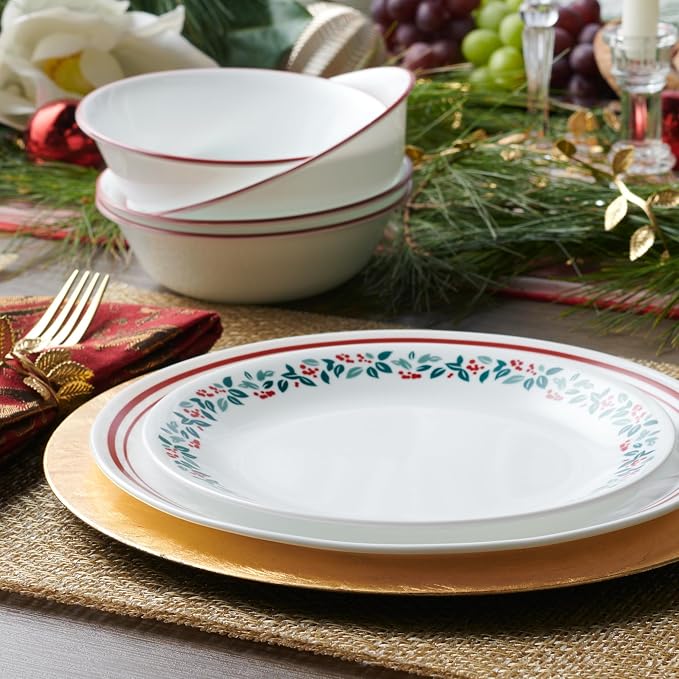 Corelle Vitrelle 18-Piece Service for 6 Dinnerware Set, Triple Layer Glass and Chip Resistant, Lightweight Round Plates and Bowls Set, Logan