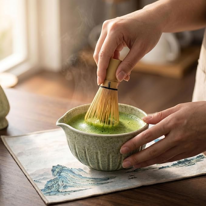 Matcha Whisk Set, Traditional 10 Pcs Set - 450ml Matcha Bowl and Whisk, Whisk Holder, Bamboo Scoop & Spoon, Matcha Sifter, Scoop Holder, Silicone Coaster, Tea Brush & Cloth – Matcha Kit for Tea Lovers
