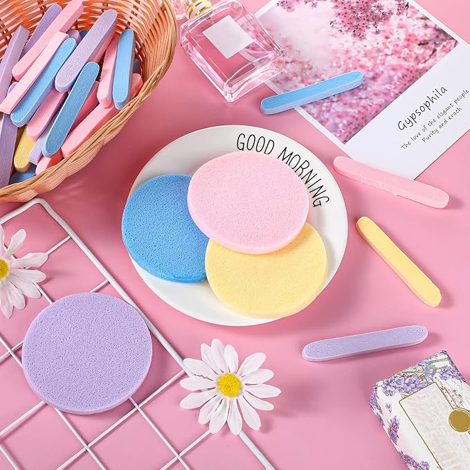 720 Count Makeup Facial Sponges Compressed Exfoliating Face Sponges for Cleansing Removal Wash Round Face Pads for Women Wash Cleansing Makeup, 4 Colors