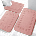 YIHOUSE Memory Foam Bath Mat Set, Bathroom Rugs Sets 3 Pieces, Non Slip Bath Mats for Bathroom, Super Soft and Water Absorbent Bath Rug Set, Machine Washable U Shape Toilet Rug,Pink