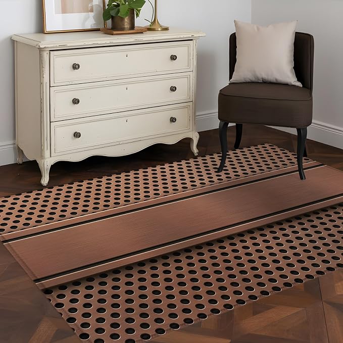 4 x 6 Ft Area Rug for Home Office, Brown Metal Hole Indoor Accent Rugs for Living Room, Copper Net Eye Hole Pattern Decorative Modern Carpet Washable Low Pile Non Slip Rug for Bedroom