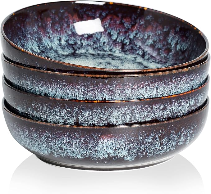 30oz Ceramic bowls set of 4-8" serving bowls for Kitchen,Pasta,Salad-Dishwasher & Microwave Safe Perfect for Housewarming, Thanksgiving, Christmas-Speckled Bluish Purple