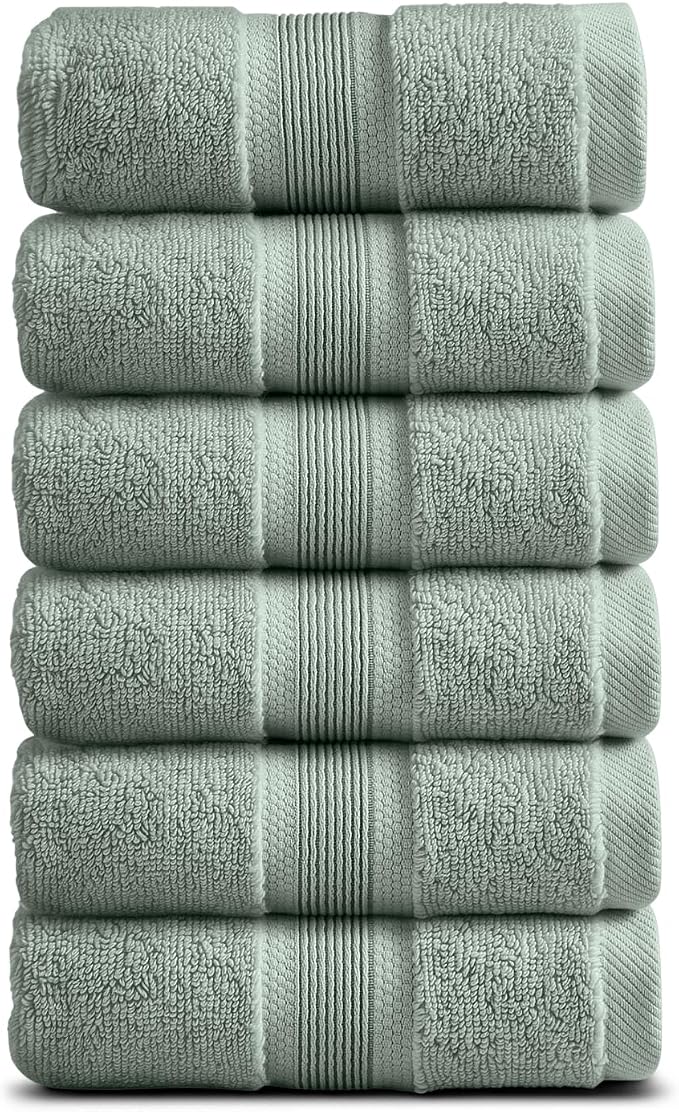 Springtree Home Luxury Bamboo Rayon Hand Towel Set | 6-Pack | Eucalyptus | 35% Bamboo Rayon - 65% Zero Twist Cotton | Absorbent Quick-Dry Towels for Bathroom | Ultra Soft | OEKO-TEX Standard 100