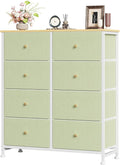 Sweetcrispy 8 Drawer Dresser for Bedroom Tall, Organizer Storage Drawers | Fabric Storage Tower, Chest of Drawers with Steel Frame, Wood Top for Living Room, Closet, Light Green