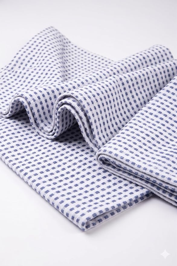 Urban Villa Christmas Dot Check Kitchen Towels Set of 6 20X30 Inches 100% Cotton Highly Absorbent Kitchen Towels Premium Quality Ultra Soft Mitered Corners Towels Iblue/White