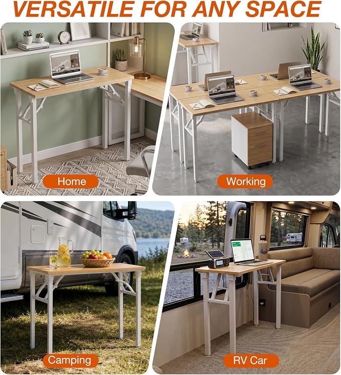 XBurmo Folding Desk Foldable Table, No Assembly 35.8" Foldable Desk Space-Saving Workstation for Small Space, Computer Table, Flat Storage for Home Office, Bedroom, Dorm, Study Room, Light Maple