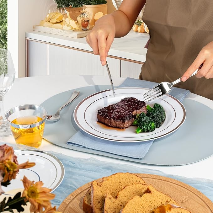 BESTVIP 700PCS Silver Plastic Dinnerware Set for 100 Guests, Disposable Plates for Party, Include: 200 Plastic Plates, 100 Pre Rolled Napkins with Silver Silverware, 100 Cups for Christmas, Halloween