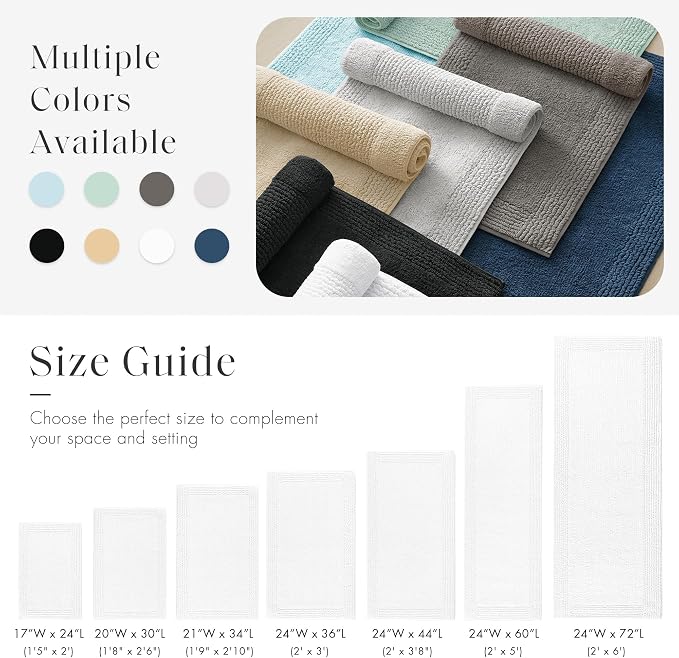 Madison Park Splendor Reversible 100% Cotton Bath Rug, 20 x 30, White | Tufted Bathroom Mat, 3000 GSM, Hotel Quality, Luxurious Plush, Medium Pile, Absorbent, Quick Dry, OEKO-TEX, Shower Room Décor