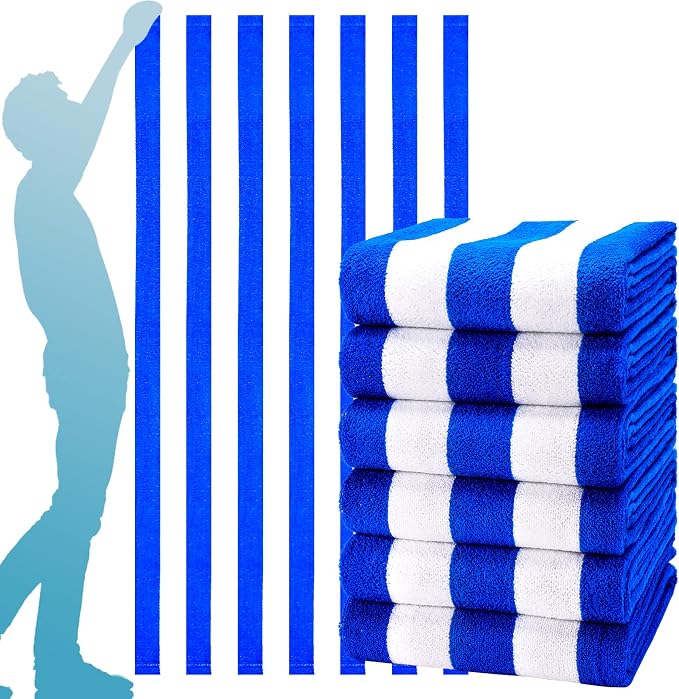 Genovega 6 Packs Oversized 72X40 Inch Stripe Beach Towel Thin Terry Set Extra Large XL Big Clearance Towels Soft Swim Pool Travel Accessories Essentials Camping Adults Men Women Gift Blue
