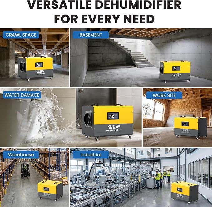 145 Pints Commercial Dehumidifier with Pump & Drain Hose for Crawl Spaces, Basement, Industry Water Damage Unit, Up to 6000 Sq Ft, Automatic Defrost, Adjustable Humidity Control, Compact, Portable