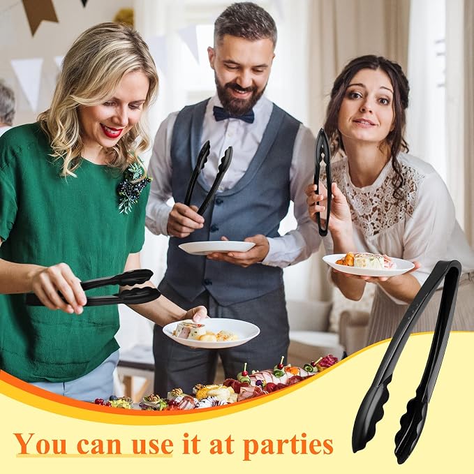Tessco for you 150 Pcs Plastic Tongs for Serving Bulk, 9 Inch Plastic Disposable Serving Tongs, Heavy Duty Salad Tong for Kitchen, Buffet, BBQ, Events & Catering (Black)