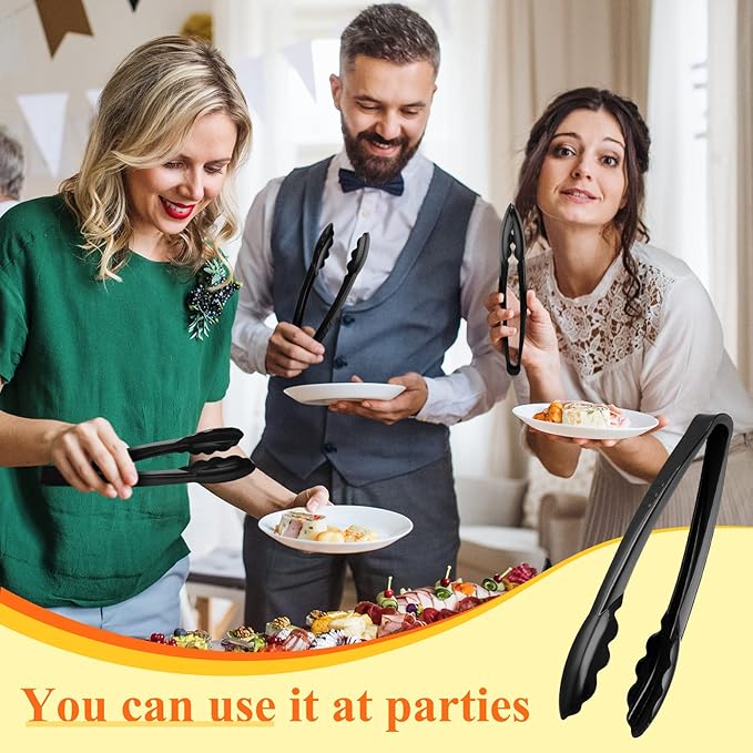 Tessco for you 25 Pcs Plastic Tongs for Serving Bulk, 9 Inch Plastic Disposable Serving Tongs, Heavy Duty Salad Tong for Kitchen, Buffet, BBQ, Events & Catering (Black)