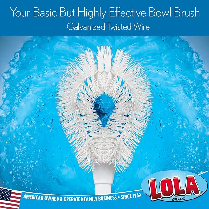 LOLA Toilet Bowl Brush w/Curved Head, 3 Pack, Coated Wire, Durable Poly Bristles, Reaches Under Toilet Bowl Rim