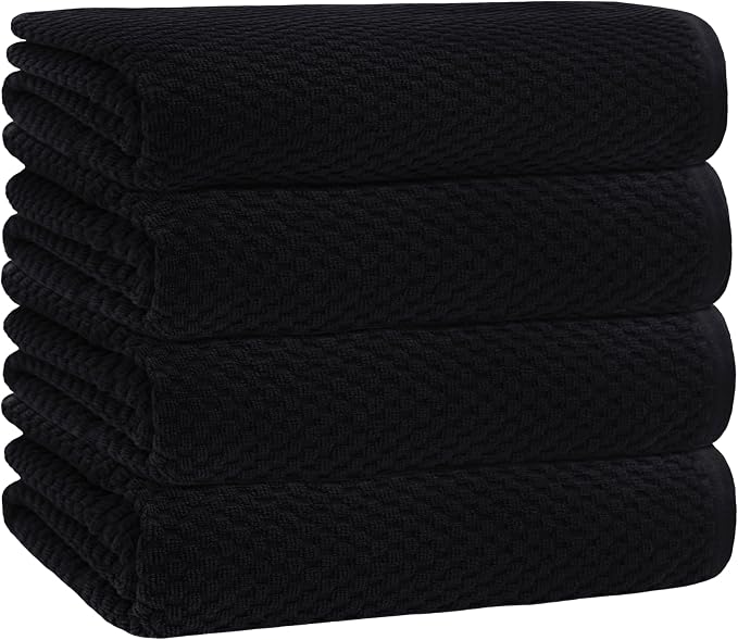 COTTON CRAFT Euro Spa Waffle Weave Bath Towels - Set of 4 Black Towels | Pure 100% Ringspun Cotton Oversized Luxurious Towel Set - Soft Plush Super Absorbent Low Lint Quick Dry - 30 x 56 inches