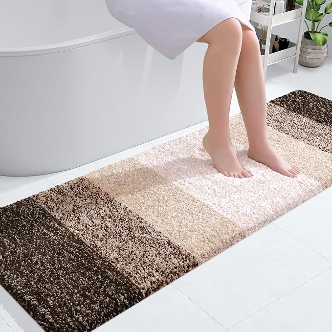 OLANLY Bathroom Runner Rugs Mat 59x20, Extra Soft Absorbent Microfiber Bath Rugs, Rubber Backing, Quick Dry, Washable Long Bath Mats for Bathroom, Tub and Shower, Home Decor Accessories, Light Brown