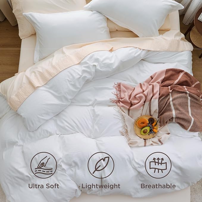 Bedsure White Super King Duvet Cover - 3 Pieces Prewashed Cotton-Like Extra Soft Bedding Set, Includes 1 Duvet Cover 108x98 Inches with Zipper Closure & 2 Pillow Shams, Comforter Not Included