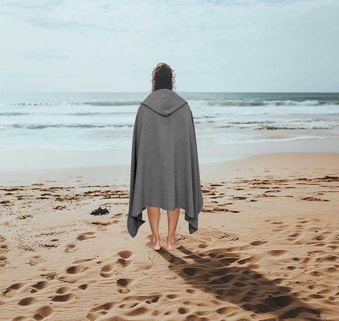 COTTON CRAFT Hooded Bath Towel for Adults – 100% Cotton Waffle Weave Towel | Oversized 35 x 70 inches Ringspun Terry Bath Sheet Wrap with a hood - Soft Super Absorbent Quick Dry – 450 GSM – Grey