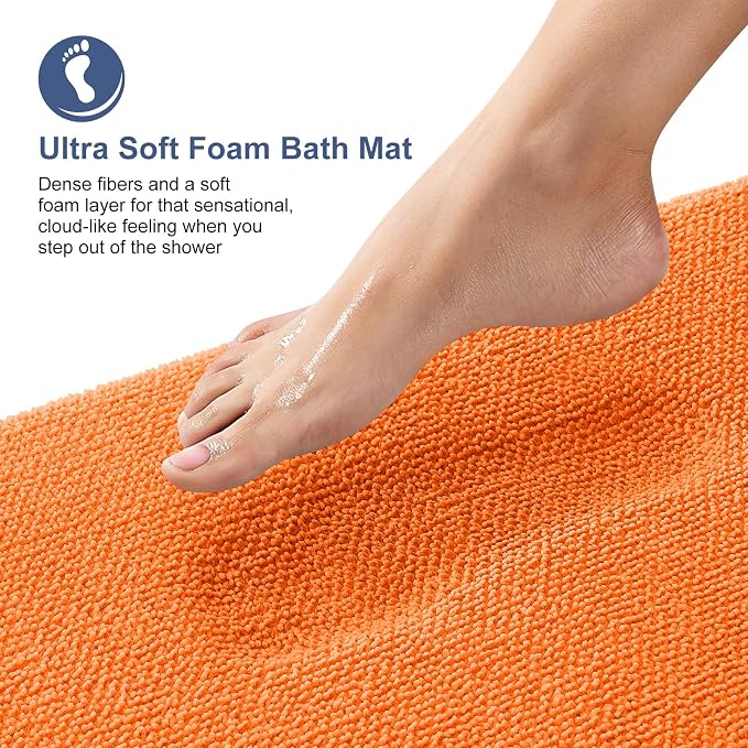 OLANLY Thick Memory Foam Bathroom Rugs 36x24, Absorbent Bath Mat, Orange | Soft Quick Dry Bath Rugs Mats, Non-Slip, Machine Washable Carpet for Bathroom Floor, Tub and Shower, Home Decor Accessories