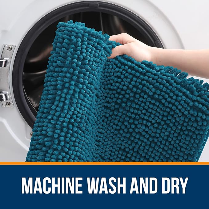 OLANLY Large Bathroom Rugs 59x35, Extra Soft Absorbent Chenille Bath Rugs, Rubber Backing Quick Dry, Machine Washable Bath Mats for Bathroom Floor, Tub and Shower, Home Decor Accessories, Peacock Blue