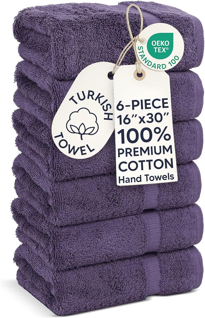 Chakir Turkish Linens | Hotel & Spa Quality 100% Cotton Premium Turkish Towels | Soft & Absorbent (6-Piece Hand Towels, Plum)