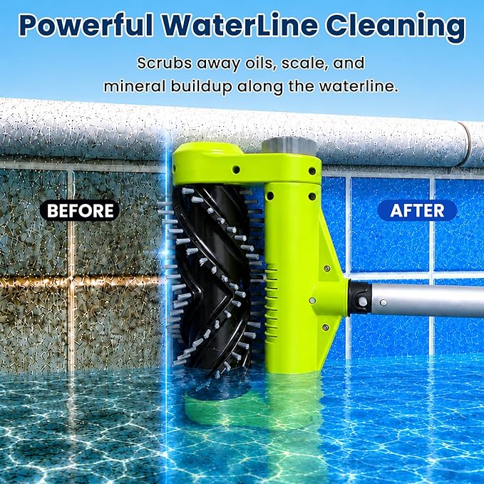 Sepetrel Electric Pool Brush Head, Cordless Motorized Pool Scrubber for Inground & Above Ground Pools, IPX8 Waterproof Shaftless Magnetic Drive Roller Brush for Waterline & Wall Cleaning