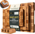 3 Pack Heavy Duty Bamboo Cutting Board Set Non Toxic Wooden Cutting Board for Kitchen Non Slip Solid End Grain Thick Wood Juice Groove Chopping Board Extra Large Butcher Block Best House Warming Gift