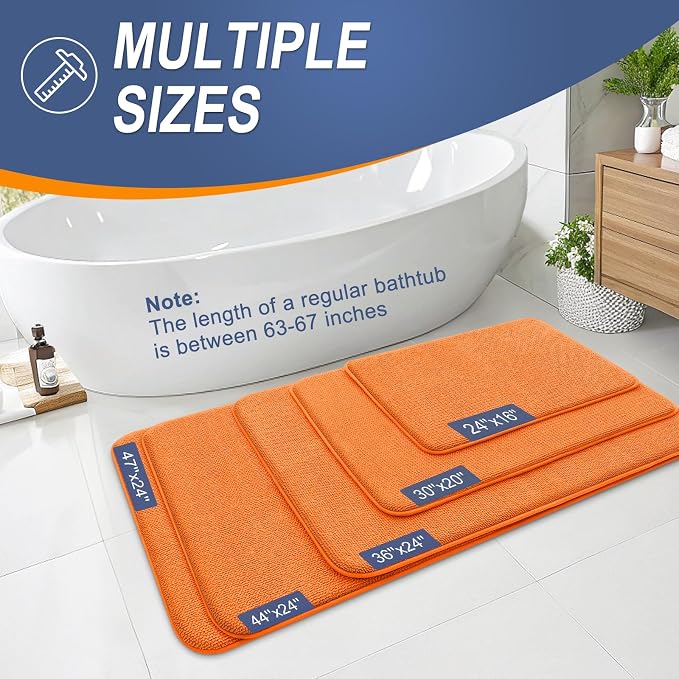 OLANLY Memory Foam Bathroom Runner Rugs 70x24, Absorbent Long Mat, Orange | Soft Quick Dry Bath Mat Rugs, Non-Slip, Machine Washable Mat for Bathroom Floor, Tub and Shower, Home Decor Accessories