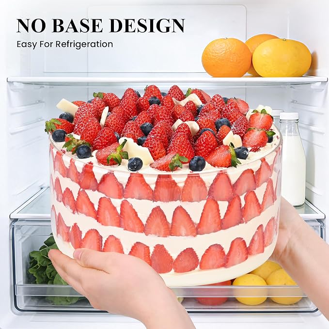 LOVYANXUE Glass Trifle Bowl with Bamboo Lid, 197 oz Large Glass Salad Bowl - Versatile Mixing and Serving Dish for Cake, Salad, Fruit, Baking, Dessert, Meal Prep, Storing, Microwave & Oven Safe