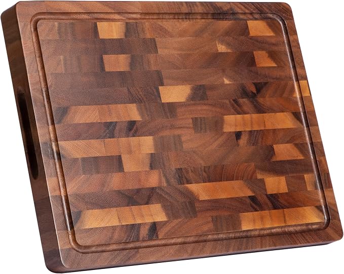 Walnut Cutting Boards for Kitchen, End Grain Wooden Chopping Board | 17"×13" Double Sided Charcuterie Board with Handle, 1"Thick Butcher Block Large for Prep & Serving with Gift Box
