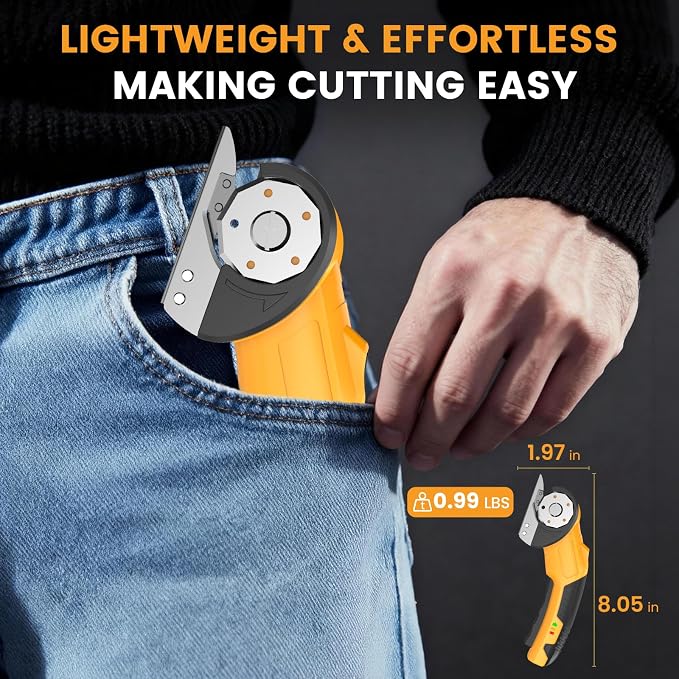 Tanson Cordless Electric Scissors Cardboard Cutter 4V Mini Rechargeable Box Cutter Tool with 4 Blades & Safety Lock & LED Light & Storage Case for Cutting Fabric Carpet Carton Plastic Leather Paper