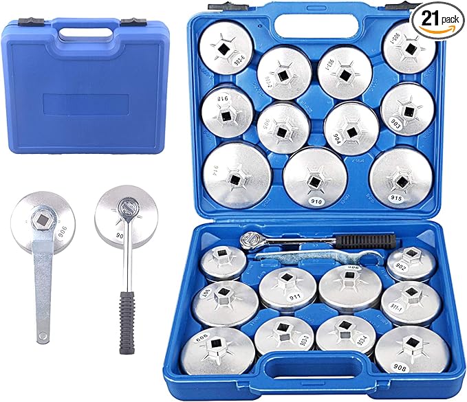 DAYUAN 23pcs Aluminum Alloy Cup Type Oil Filter Cap Wrench Socket Set | 1/2" Drive, Removal Tool, Storage Case Included