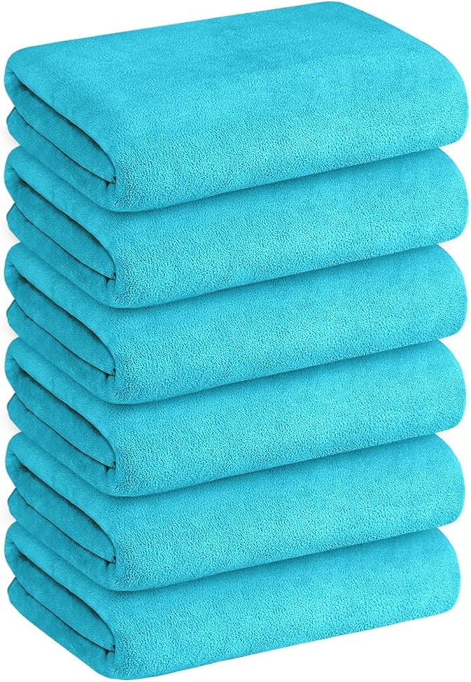 JML Microfiber Bath Towels with Hanging Loop, 30" x 60", 6 Pack | Soft, Absorbent, Lint Free, Fade Resistant, Quick Drying Towels for Body, Adult, Aquamarine