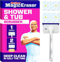 Mr. Clean Magic Eraser Shower & Tub Scrubber, Bathroom Cleaner, All in One Bathroom Cleaner, Lemon Starter Kit, 1 Scrubber & 2 Foaming Magic Erasers (Pack of 8)