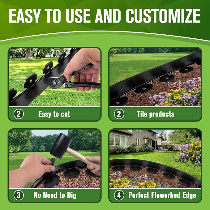 Garden Edging, 3" x 100' Landscape Edging, No Dig Edging for Landscaping with 120 Pcs Anchoring Spikes, Flexible Landscape Border Edging for Landscaping, Yard Lawn, Flower Beds(Black)