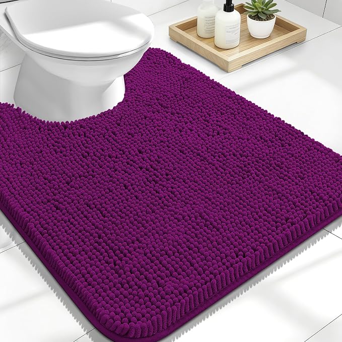 OLANLY Toilet Rugs U-Shaped 24x20, Extra Soft Absorbent Chenille Contour Bathroom Rugs for Toilet, Dry Quickly, Machine Washable, Non-Slip Bath Mat, Purple