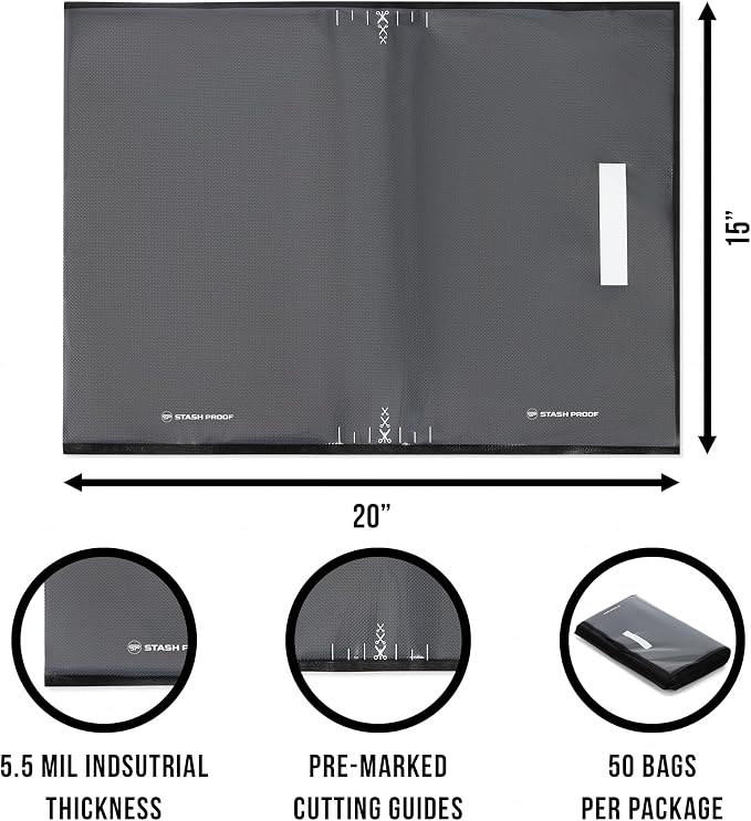 Vacuum Seal Bags 15" x 20" (50 Count) 5.5 Mil (Black & Clear) Precut BPA Free Heavy-Duty Commercial Grade Sealer Bags for Sous Vide, Meal Prep, Freezer Storage & Food Preservation