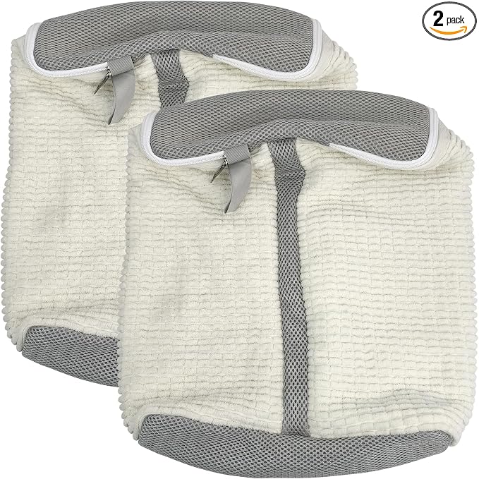 Dual Compartment Shoe Washing Machine Bag for Sneakers, Beige/Gray, 2-Pack | Clasp-Lock Zipper, Reinforced Seams and Bound Edges, Longer & Denser Chenille Strips for 360° Deep Cleaning