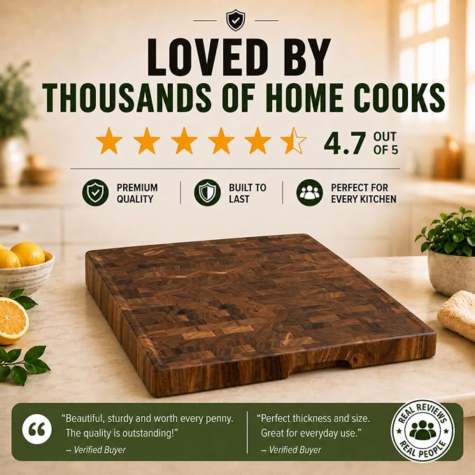 SHUMARU XXXL End Grain Cutting Board 24 x 18 x 2 Inch Thick, Premium Exotic Heartwood Butcher Block, Knife-Friendly Wood Chopping Block with Juice Groove, Non-Slip Feet & Side Handles