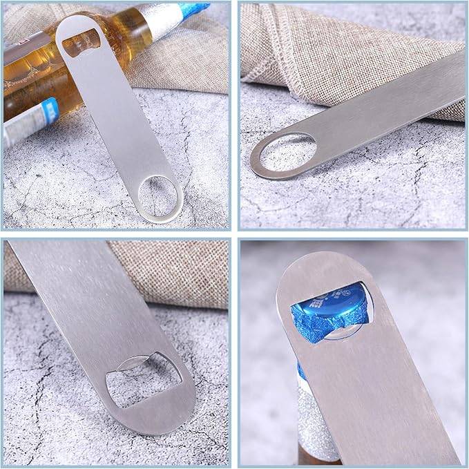 100 Pack Flat Beer Bottle Opener 7 inch Stainless Steel Flat Bottle Opener Beer Bottle Openers for Bartender Kitchen Bar Restaurant (Silver)