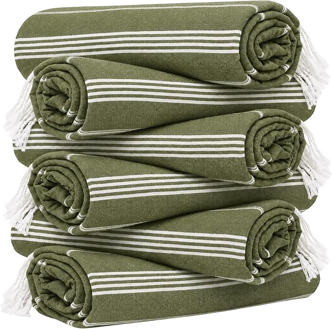 HAVLULAND Turkish Beach Towels, Set of 12, Oversized 72"x40" - Army Green | Soft Hammam Peshtemal, Sand Free, Quick-Dry, Absorbent Bath Towel | Lightweight & Compact for Travel, Pool, Gym, Spa