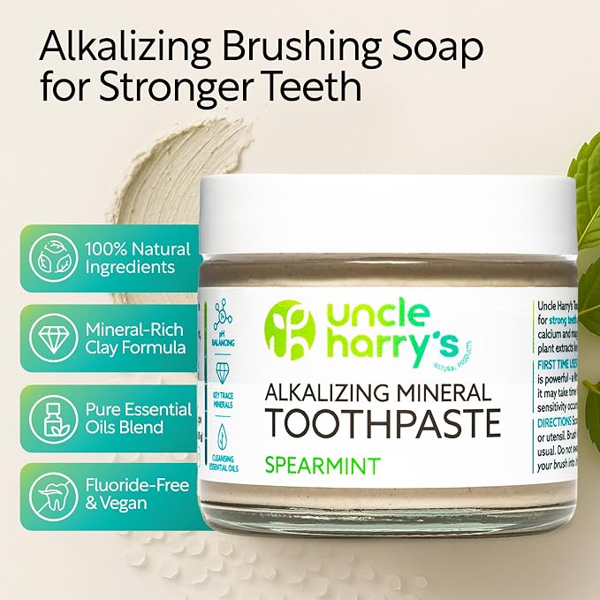 Uncle Harry's Spearmint Remineralizing Toothpaste | Natural Whitening Tooth Paste Freshens Breath & Promotes Enamel | Vegan Fluoride Free Toothpaste