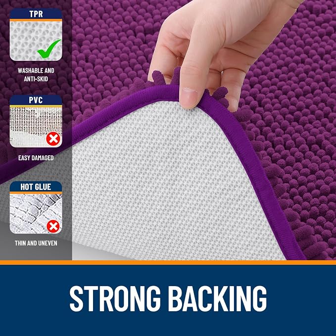 OLANLY Large Bathroom Rugs 50x30, Extra Soft Absorbent Chenille Bath Rugs, Rubber Backing Quick Dry, Machine Washable Bath Mats for Bathroom Floor, Tub and Shower, Home Decor Accessories, Purple