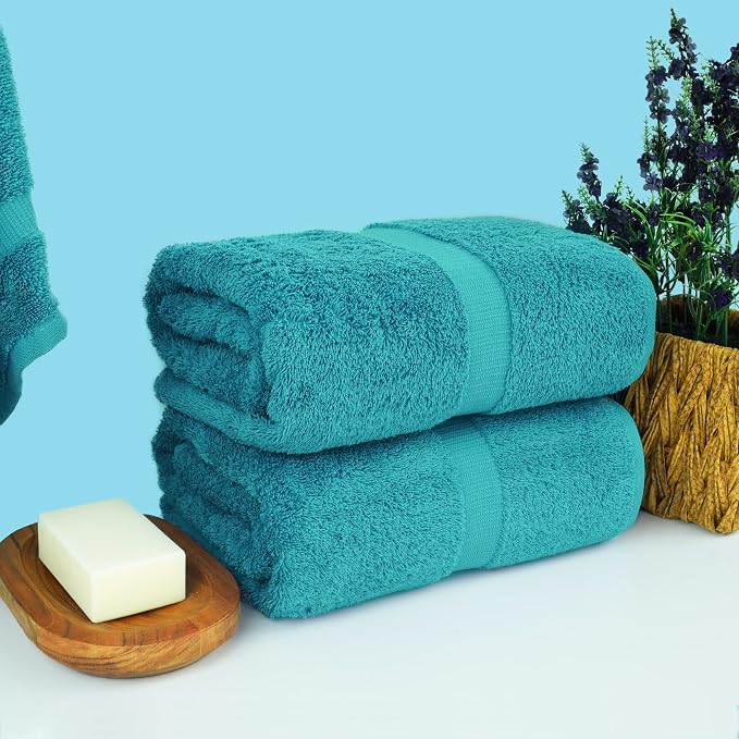 Chakir Turkish Linens 2 Piece Large Bath Sheets, 100% Cotton Luxury Turkish Towels for Bathroom, Soft Absorbent Oversized Bath Towels, 35 x 70 Inches, Aqua
