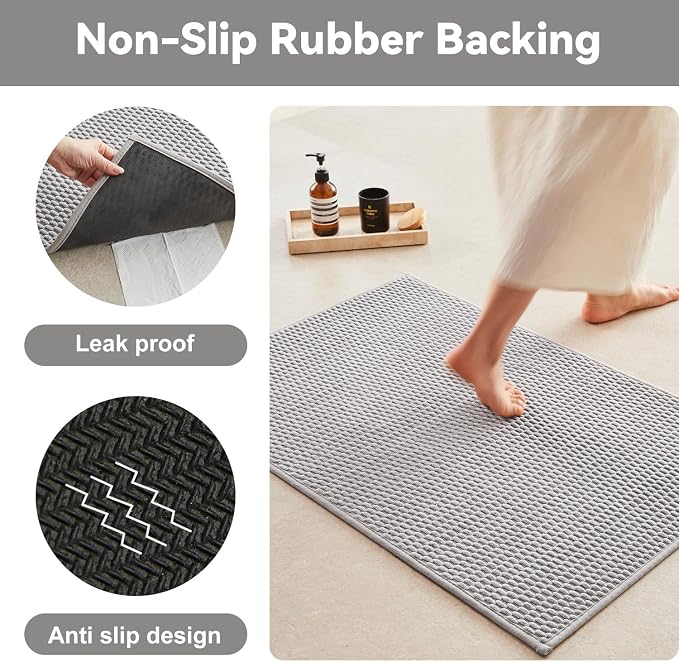 Triohero Large Bathroom Rugs Non Slip Washable Bath Rugs Super Absorbent Bathroom Rug Thin Quick Dry Low Pile Bath Mats, Light Grey 36"x48"