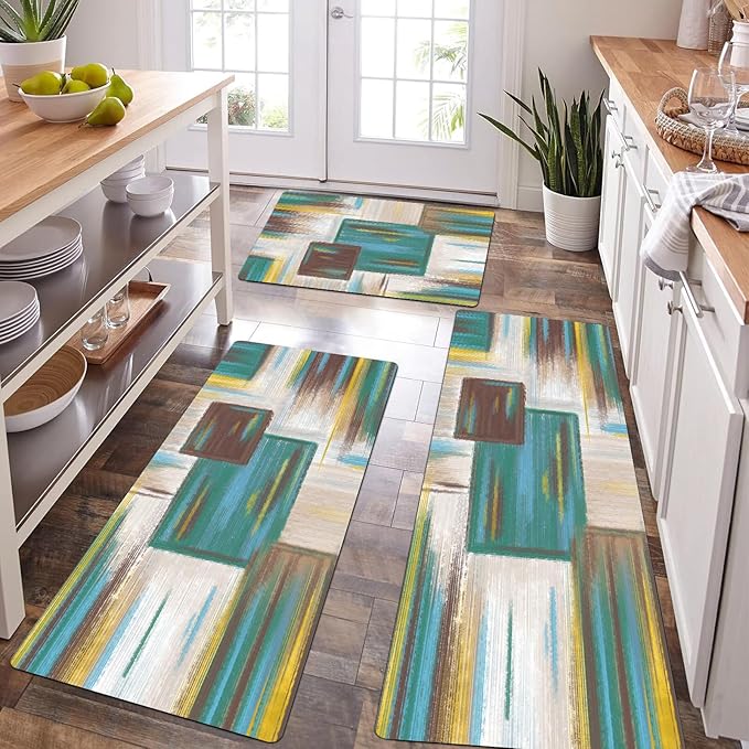 XLHOMO Kitchen Rugs Sets of 3, Non Slip Washable Kitchen Mats for Floor, Anti-Fatigue Runner Rug with Rubber Backing, Waterproof Kitchen Rug Set for Laundry, Floor, Office, Hallway