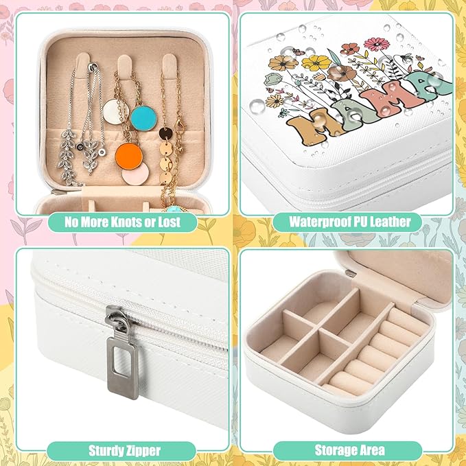 Kacctyen 12 Pcs Mini Mama Wildflowers Travel Jewelry Case Bulk Mother's Day Church Gifts for Mom Women Mama Gifts for Secretary Leather Travel Jewelry Case