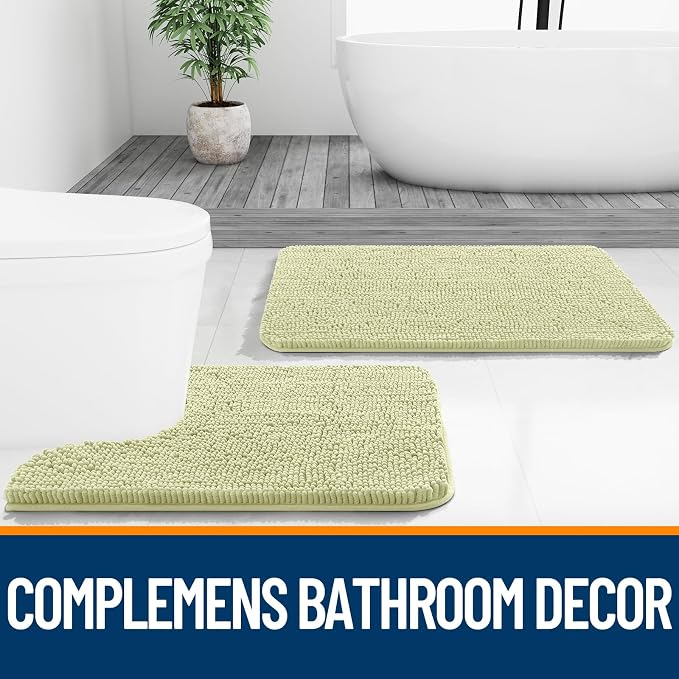 OLANLY Bathroom Runner Rugs 44x24, Soft Absorbent Chenille Bath Rugs, Rubber Backing Quick Dry, Machine Washable Long Bath Mats for Bathroom Floor, Tub and Shower, Home Decor Accessories, Vanilla