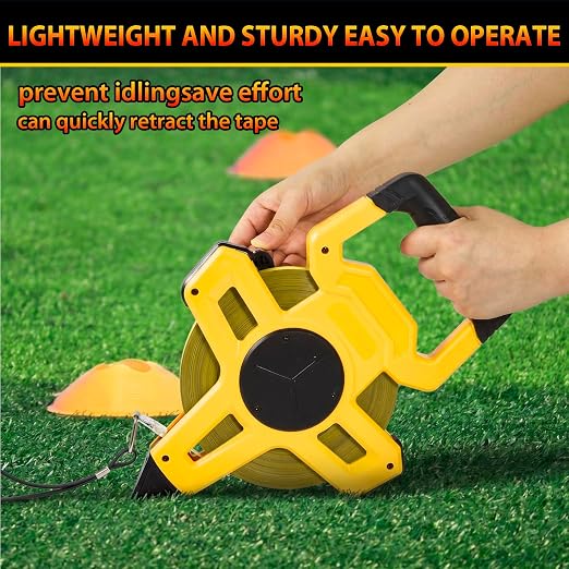 200ft/61m Open Reel Long Tape Measure, 1/2" Nylon-Coated Steel Blade, Dual Inch/Metric Scales, ABS Impact-Resistant Case for Construction, Surveying, Yellow