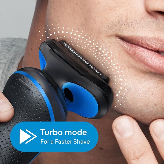Braun Electric Shaver for Men, Series 5 5150cs, Wet & Dry Razor, Turbo Shaving Mode, Foil Shaver, with Beard Trimmer, Body Groomer and Charging Stand, Blue